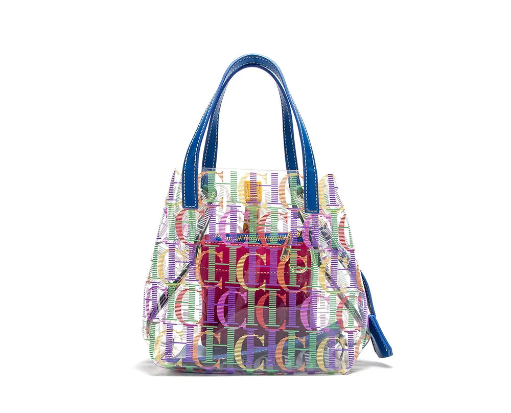 Women's High Capacity Tote Bag PVC Transparent Printed Letter Shopping Bag Crossbody Bag