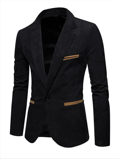 Men's Corduroy Blazer Jacket Medium Thick Business Suit Spring & Fall Season Fitted Design Woven Fabric Style
