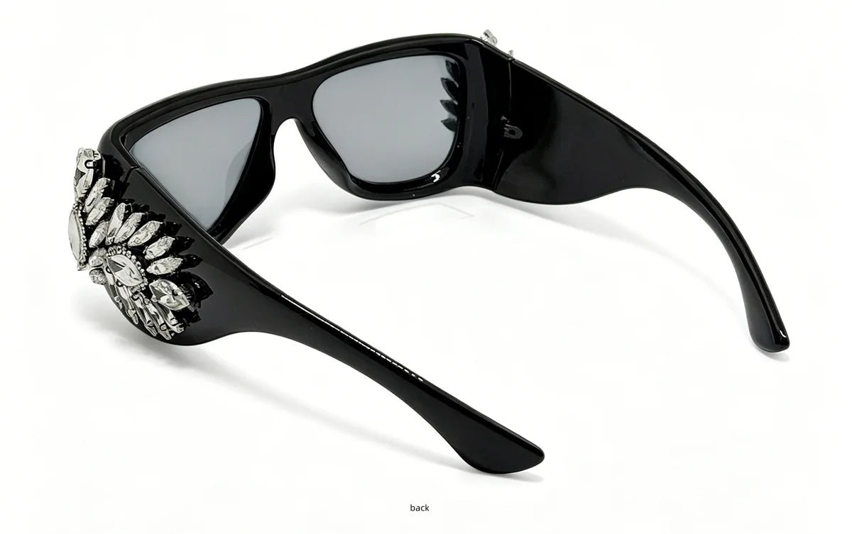 Women Oversized Square Cat Eye Sunglasses Luxury Rhinestone Floral Side Decor UV400 Thick Frame Shades for Party Nightclub