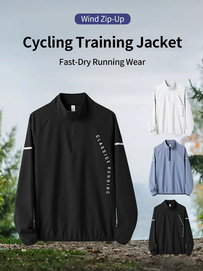 Men's sports long sleeved half zip top, quick drying running T-shirt, sports training jacket, breathable elastic fabric, mo