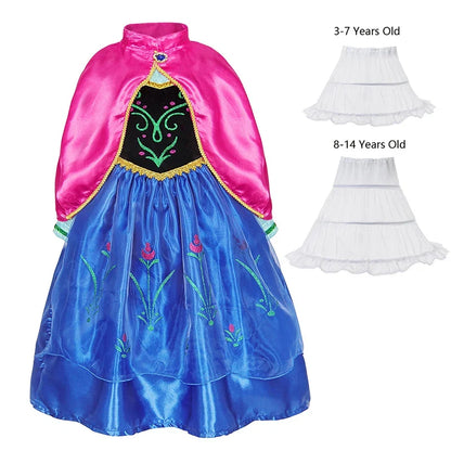 Disney Anna Dress with Cape for Kids Girl Carnival Princess Disguise Frozen Party Clothing Girls Hallloween Anna Gown Prom Dress