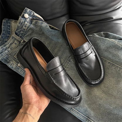 Handmade Mens Leather Loafers Non Slip Slip on Walking Flats Breathable Outdoor Casual Shoes for Man Work Office Driving Shoes