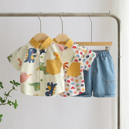 Children Boys Casual dinosaur Shirt Shorts 2Pcs/Sets New Summer Baby Clothes Suit Toddler Costume Infant Outfits Kids Tracksuits