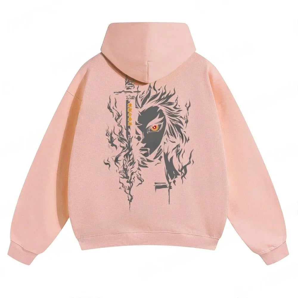 Demon Slayer: Kimetsu no Yaiba Men Hoodie Sweatshirt Rengoku Kyojuro Anime Spring Autumn Boy Long-sleeved Parent-child Outfit
