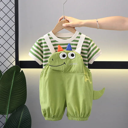 Children Summer Fashion Baby Boy Clothes outfits Striped T Shirt+Bib Shorts 2pcs/Set Toddler Girl Casual Costume Kids Tracksuits