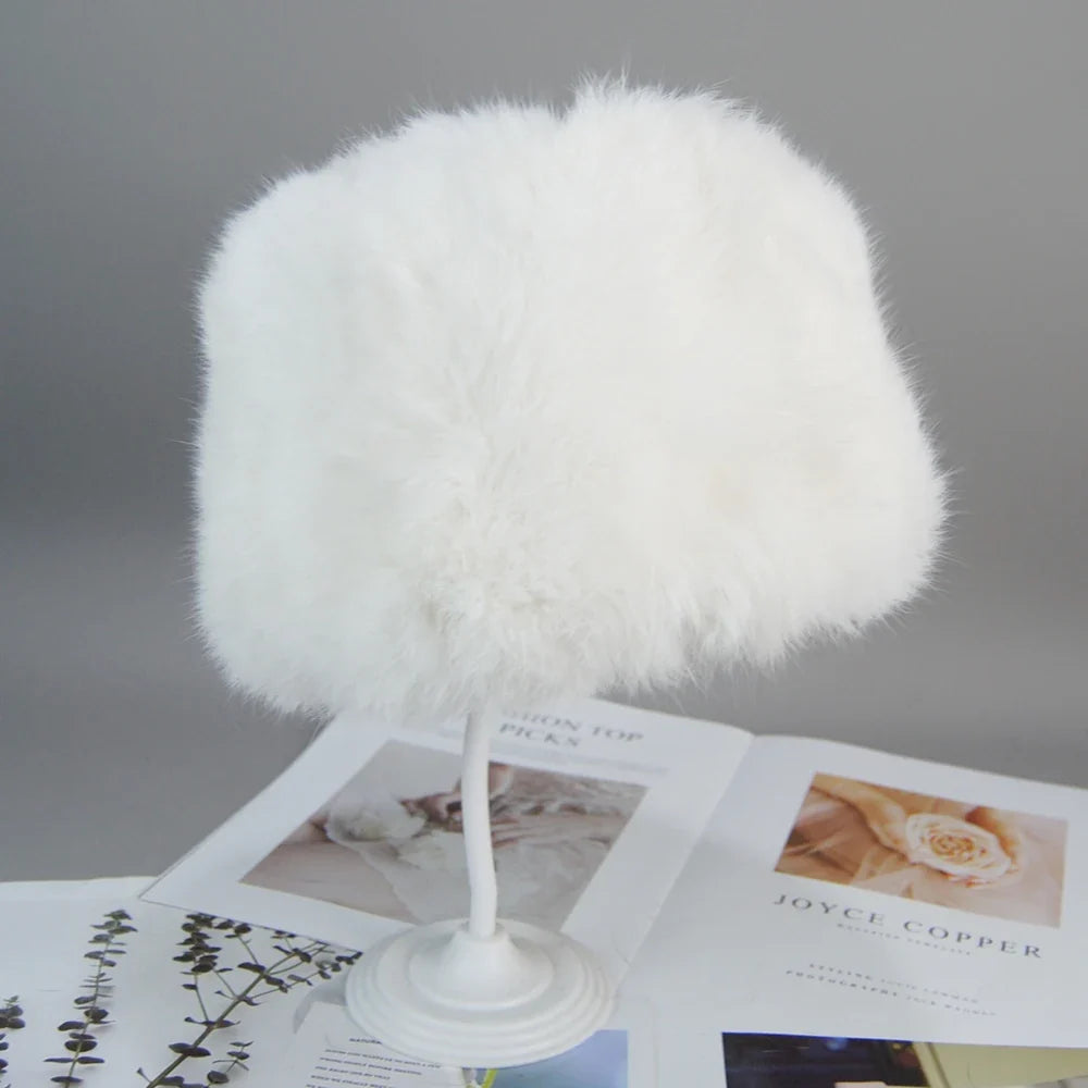 2026  Unisex Winter Russian Outdoor 100% Genuine Rabbit Fur Caps Warm Real Rabbit Fur Bomber Hat Natural Quality Rabbit Fur Hats