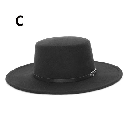 Elegant Wide Brim Fedora Hat for Women Men Flat Top Boater Hat Belt Buckle Fedoras Church Panama Hats