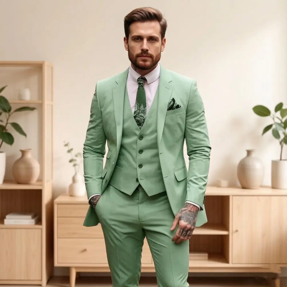 3 Pcs Formal Wedding Suits for Men Groom Tuxedos Casual Business Suit Slim Fit Party Prom Suit Set (Jacket+Vest+Pants)