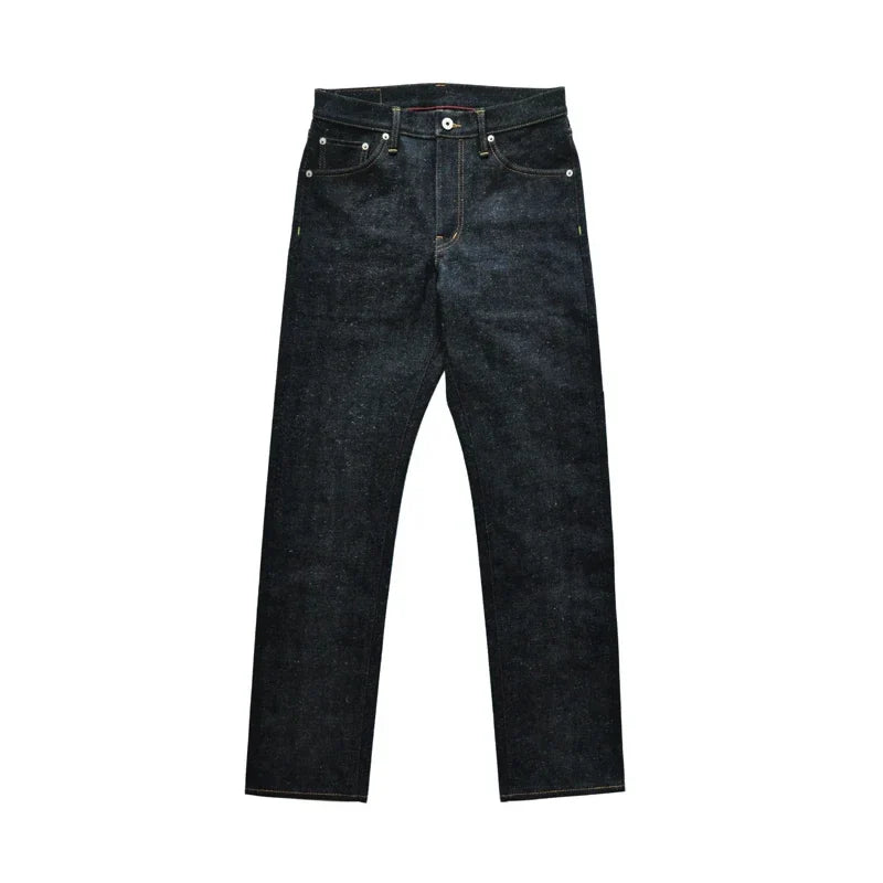 Mens Jeans cotton linen Selvedge Sanforized Raw Denim Jeans for Men Straight Fit Silver Button 19 oz