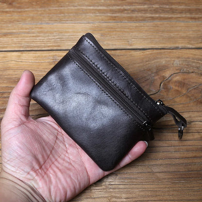 Vintage Genuine Leather Men's Zero Wallet Natural Cowhide Zipper Key Bag Women's Bank Card Bag Mini Coin Bag  Card Holder