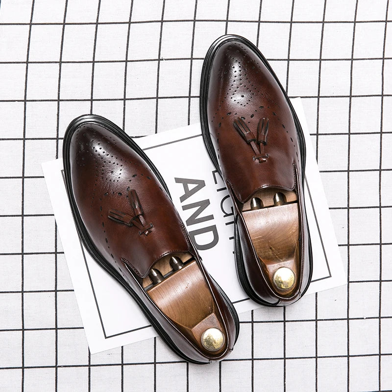 Brand Mens Leather Office Flats Wedding Banquet Luxury Loafers Comfortable Designer Oxfords Business Formal Korean Shoes for Men