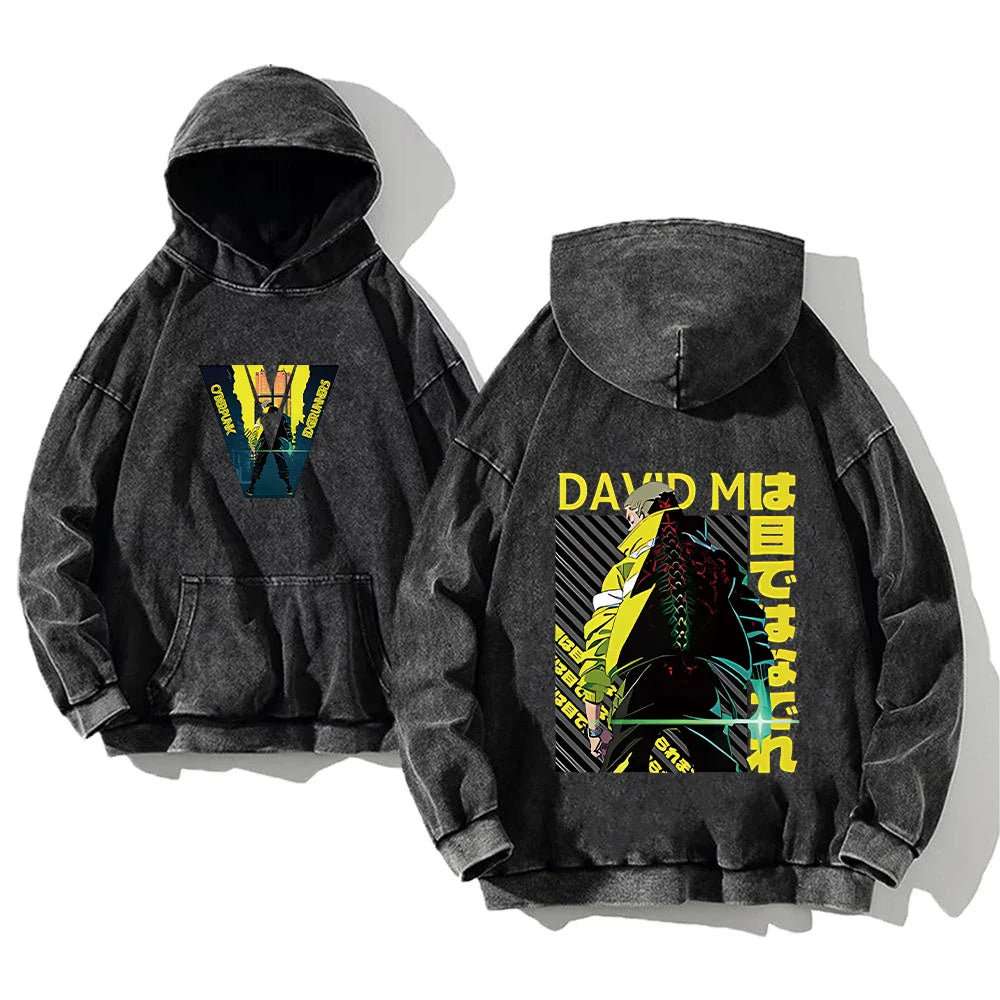 Anime Cyberpunk: Edgerunners Washed Hoodies Printed Casual Men Contains Cotton High Quality Fashion Loose Pullover Unisex