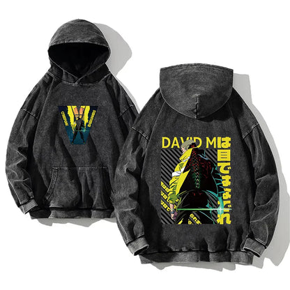 Anime Cyberpunk: Edgerunners Washed Hoodies Printed Casual Men Contains Cotton High Quality Fashion Loose Pullover Unisex