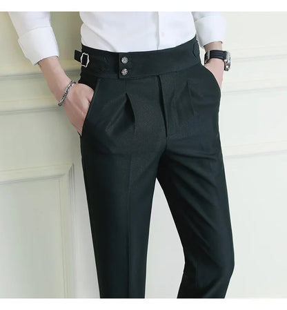 High Quality Italian Style High-waisted Suit Pants Fashion Neapolitan Men's Slim Fit Business Office Social Wedding Trousers