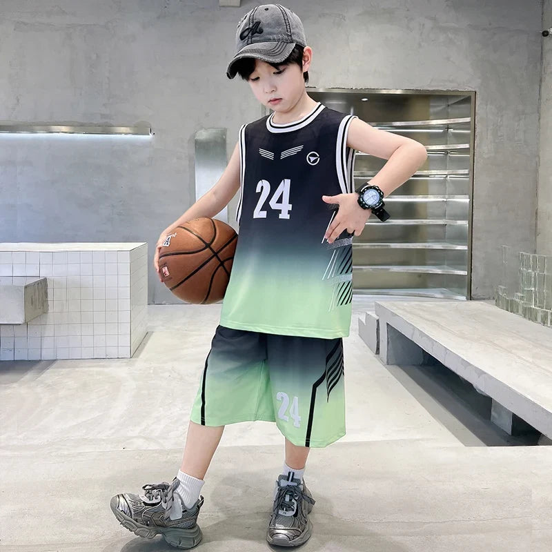 Summer Boy Child Basketball T-shirt Shorts Jersey Suit Quick Dry Kids Sports Wear Outfit Tweens Casual Clothing Set Sportswear