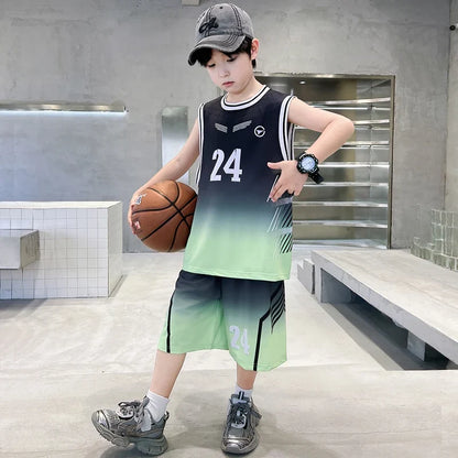 Summer Boy Child Basketball T-shirt Shorts Jersey Suit Quick Dry Kids Sports Wear Outfit Tweens Casual Clothing Set Sportswear