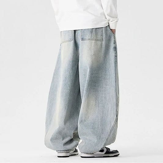 Men'S Plus Size Jeans Japanese Retro Hong Kong Style Jeans Loose Casual Wide Leg Pants Casual Pants Hip-Hop Pants