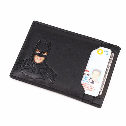 Portefeuille Bat ID pour hommes, étui porte-cartes fin en cuir avec découpe visage masque de super-héros, cadeau pour mari, adolescent, petit ami