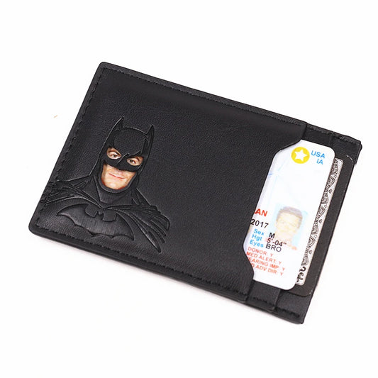 Portefeuille Bat ID pour hommes, étui porte-cartes fin en cuir avec découpe visage masque de super-héros, cadeau pour mari, adolescent, petit ami