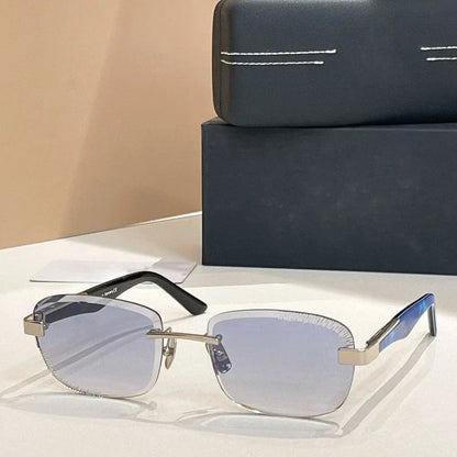 Rimless Sunglasse Men Alloy Square Diamond Cut Germany Trendy High Quality UV400 Classical Vintage Glasses with Case