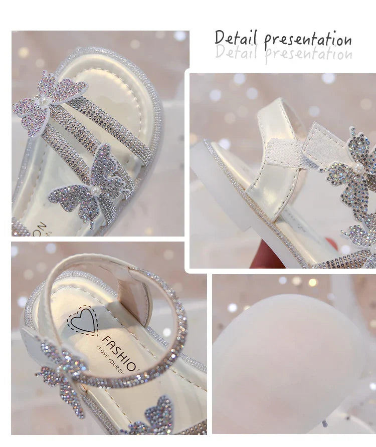 Kids Strappy Sandals for Girls 2025 New Summer Toddler Beach Shoes with Sparkly Sequins Soft Sole  Princess Girls Party Flats