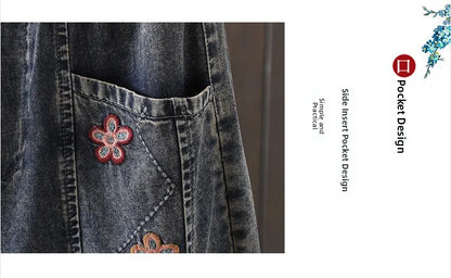 Retro Ethnic Sle Embroidered  Plum Blossom Jeans Women Loose Patchwork Print Nine Points Harlan Pants Spring Sle
