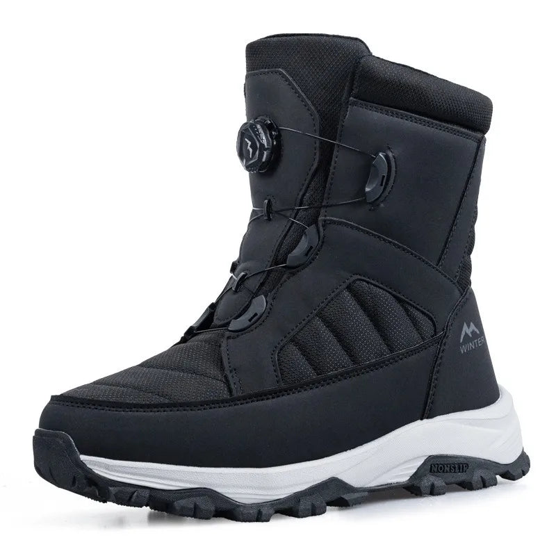 Mens Snow Boots Thickened Velvet Winter Boots Rotating Buckle Design Mid-calf Boots Plush Warm Cotton Shoes for Men Botas Hombre