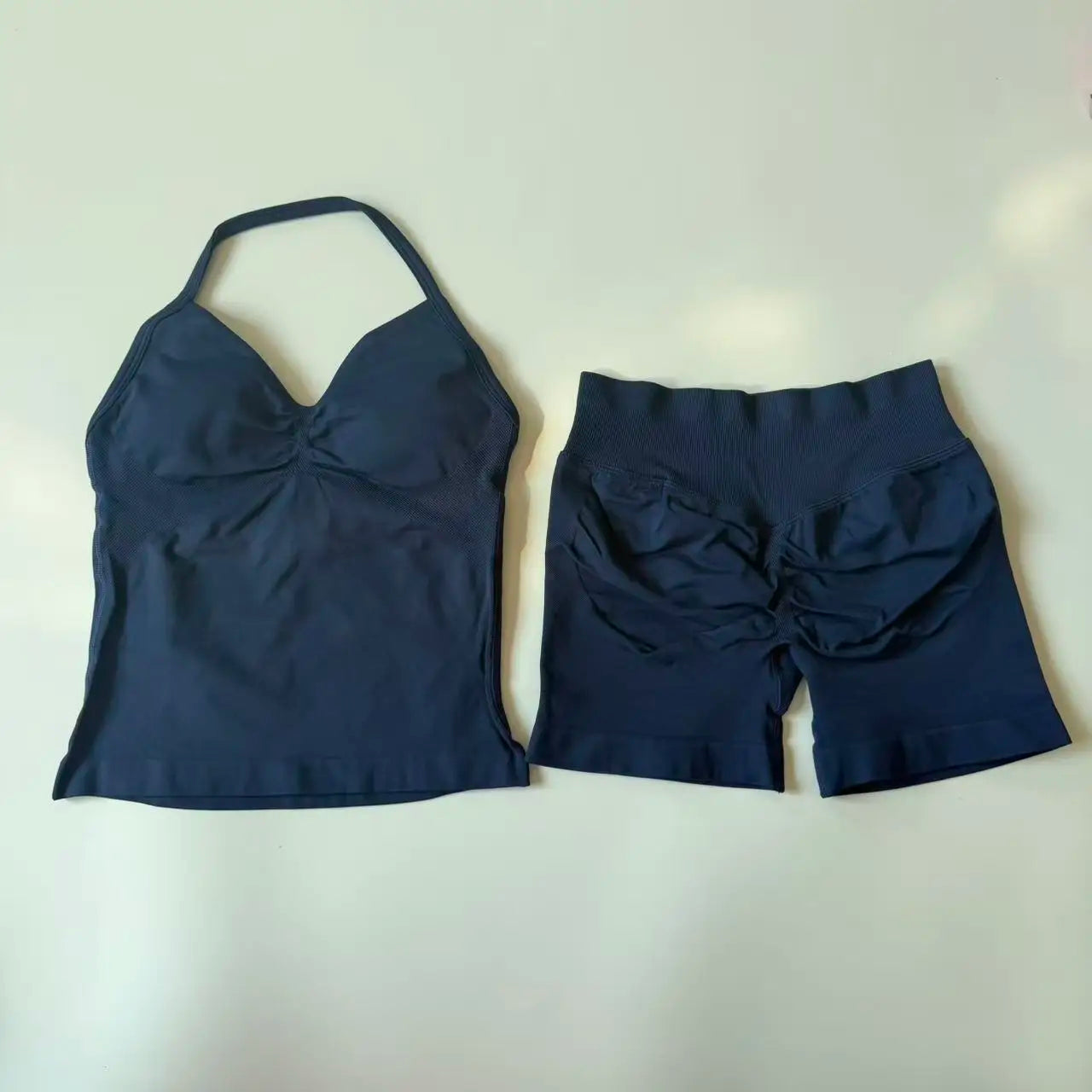 Women Yoga Set Seamless Yoga Longline Strappy Tank Top Scrunch Sports Shorts Gym Clothes Woman Summer Workout Outfit