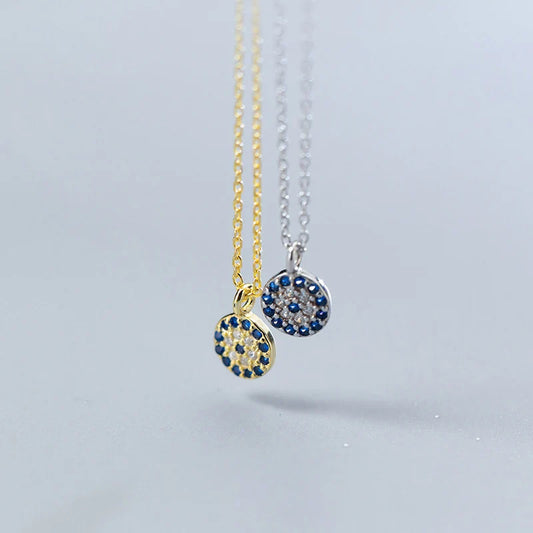Blue Crystal Eyes Pendants Classic Fashion 925 Sterling Silver Gold Color Necklace For Women S925 Silver Fine Jewelry
