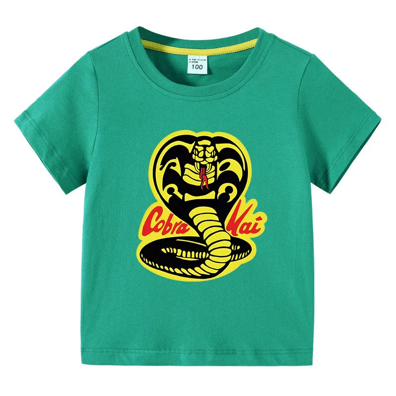Cobra Kai Printed Summer Chlidren' T-shirt Boys Girls O-Neck Short Sleeve Tees Kids Pure Cotton Clothing Baby Boys Gift