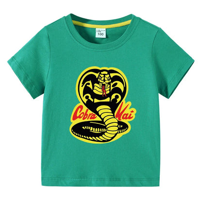 Cobra Kai Printed Summer Chlidren' T-shirt Boys Girls O-Neck Short Sleeve Tees Kids Pure Cotton Clothing Baby Boys Gift