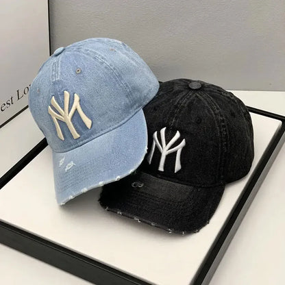 Unisex Letter Embroidery Washed Cowboy Baseball Caps Spring and Autumn Outdoor Adjustable Casual Hats Sunscreen Hat