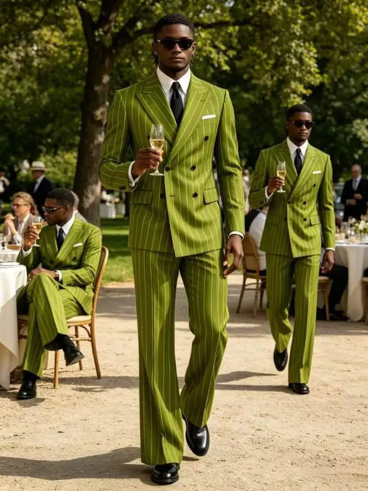 Men's Striped 2 Piece Suit Notched Lapel Straight Stripe Coat + Flare Pants Formal Business Wedding Party Prom Tuxedo for Men