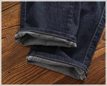 Color fixing process plain wash denim pants men's straight cone four seasons can wear casual pants tide