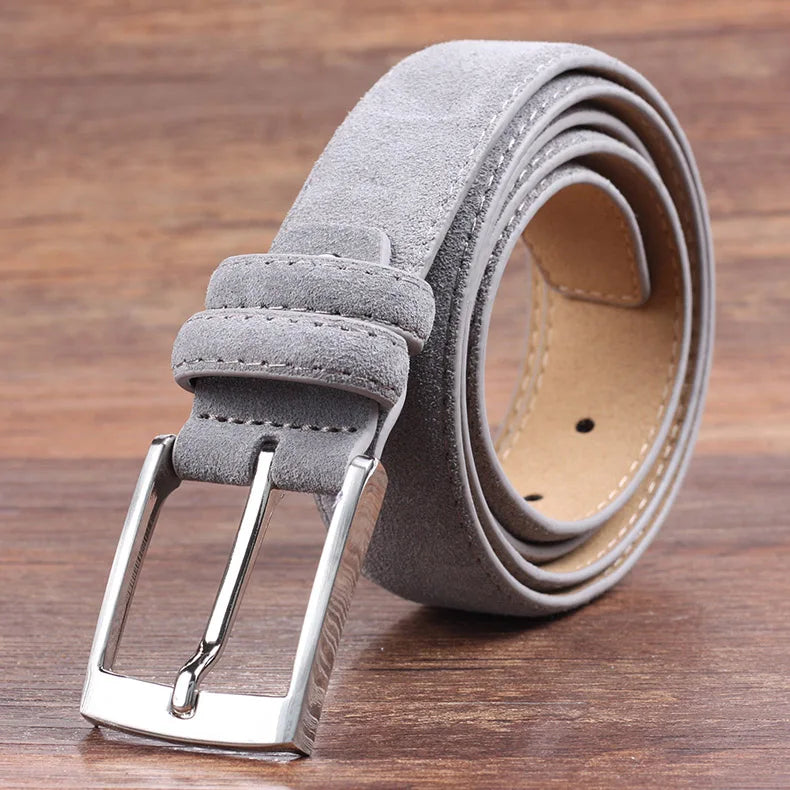 2025 Fashion Suede Belt Cow Genuine For Man And Lady With Oxford Fabric Strap Genuine Leather Luxury Pin Buckle Blue Belts