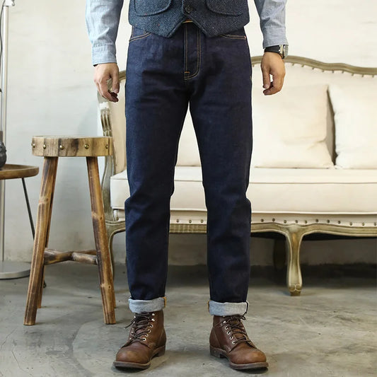 Washed Slim Fitting Pants Sanforized Raw Denim Jeans 12oz