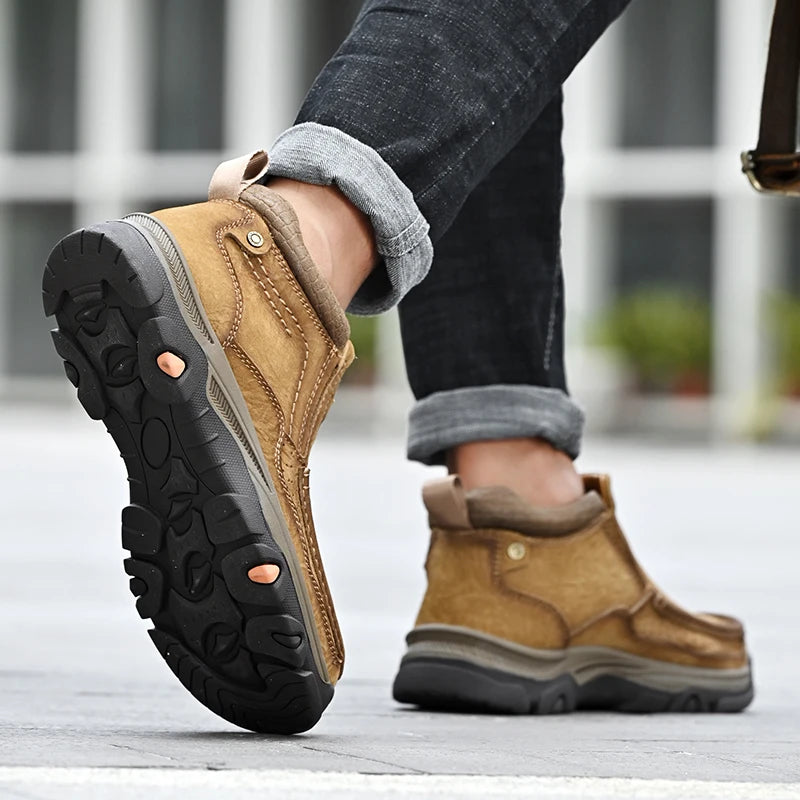 Men's Real Leather Ankle Boots Autumn Winter Mens Shoes Fashion Large Size Casual Boots Cowhide Men Genuine Leather Boots