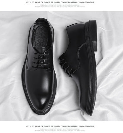 Mens Black Leather Shoes Autumn British Style Formal Business Footwear Low Top Commute Style Dress Shoes For Suits