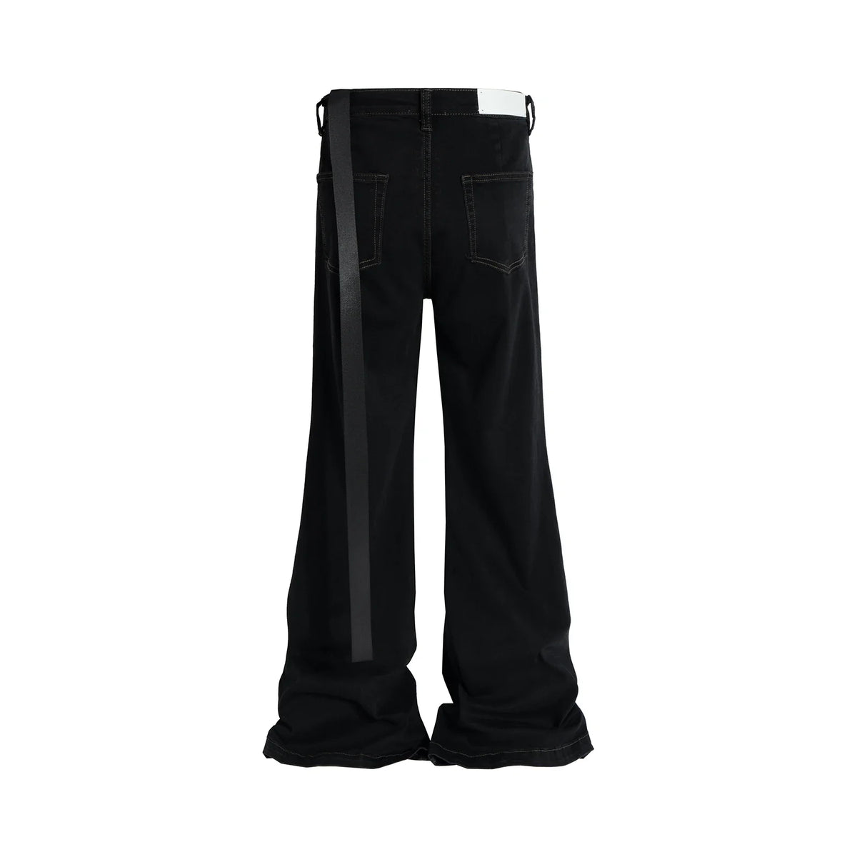 Style Ribbons slightly Stretch Baggy Flared Jeans for Men High Street Black Color Boom Cut Oversized Casual Denim Trousers