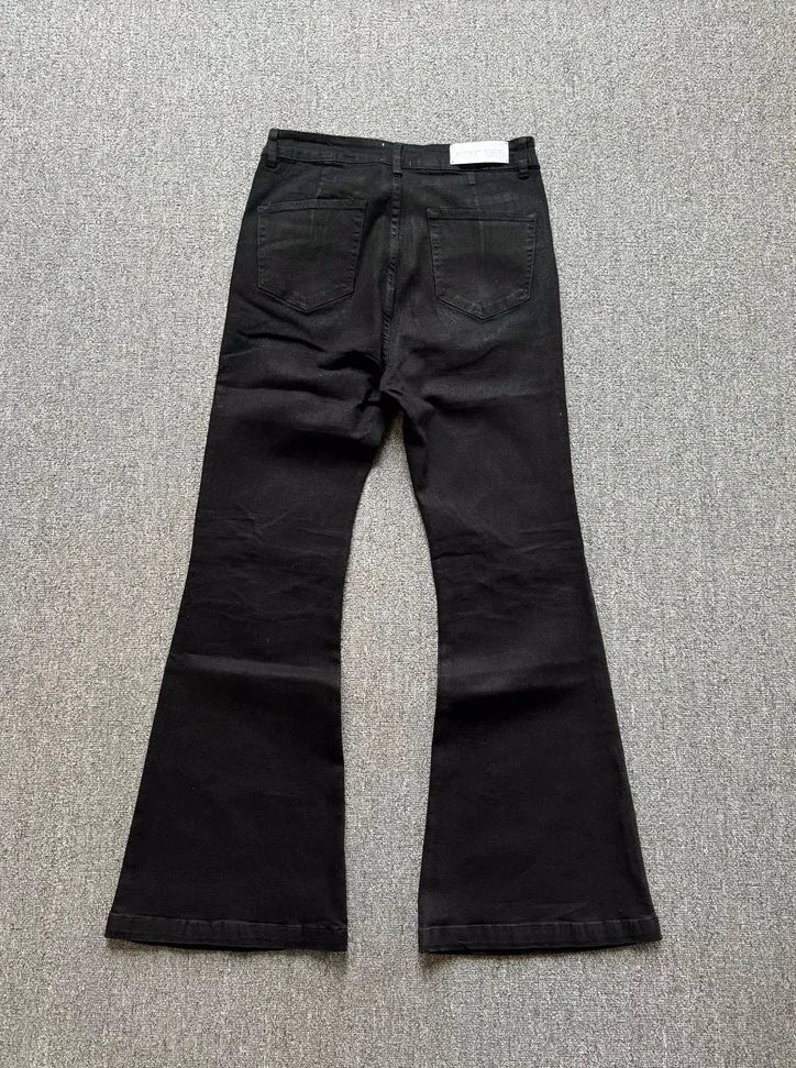 High street coated micro-flare jeans American retro heavy industry men and women black gothic retro casual loose jeans