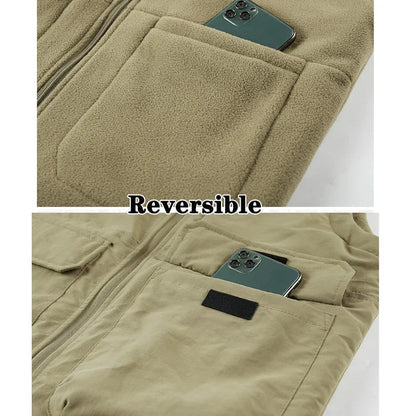 Reversible Sleeveless Jacket Men's Vest Coat Winter Waistcoat Thick Warm Fleece Workwear Tops Cargo Vest Windbreaker New Fashion