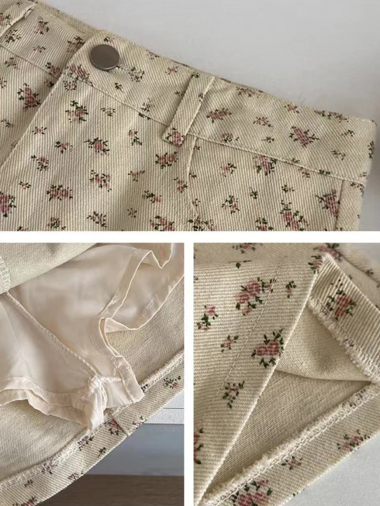 Floral Skirts Women Denim Mini A-line Sweet High Waist Korean Fashion Age-reducing Summer Lovely Girls Tender Temperament Ins