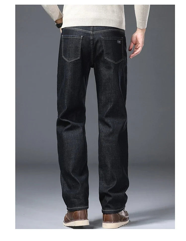 Men's Fleece Lined Thicken Jeans Winter Warm Stretch Slim Fit Denim Pants Comfortable Soft Trousers for Daily Work Wear Clothing