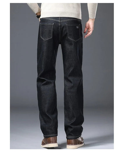 Men's Fleece Lined Thicken Jeans Winter Warm Stretch Slim Fit Denim Pants Comfortable Soft Trousers for Daily Work Wear Clothing