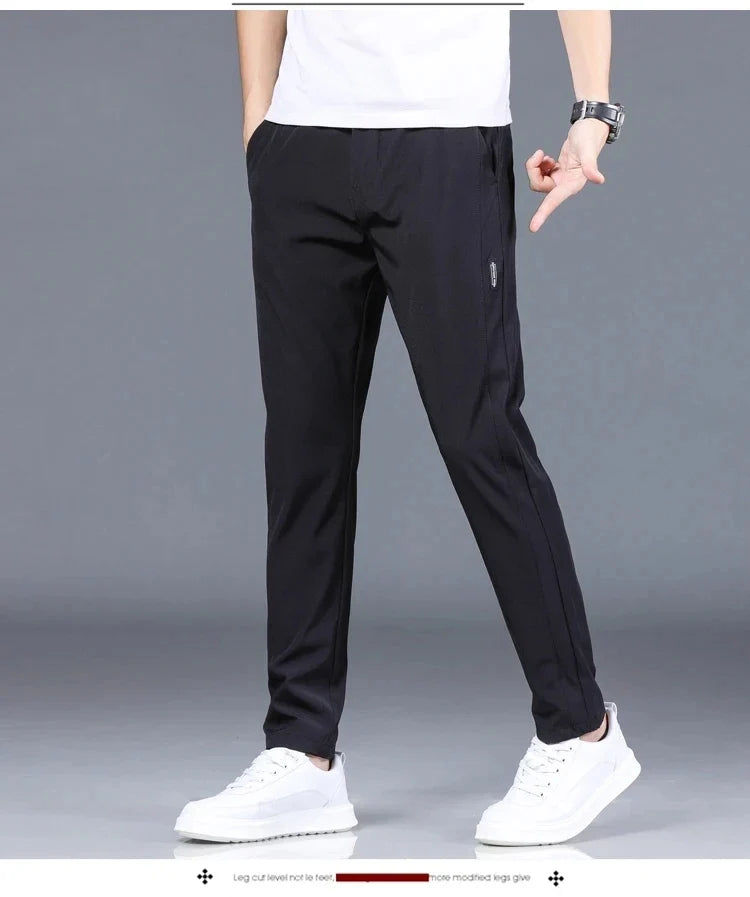 2026 Summer New Thin Ice Silk Stretch Men's Pants Casual Elastic Waist Smooth Trouser Pants Male Brand Clothing 5 Colour
