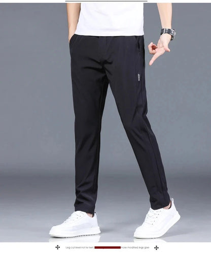 2026 Summer New Thin Ice Silk Stretch Men's Pants Casual Elastic Waist Smooth Trouser Pants Male Brand Clothing 5 Colour