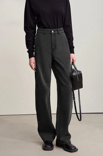 Thicken Women's Jeans 2025 Winter New Warm Casual Loose Solid Jeans Lady Cotton Versatile Wide Leg Woman Trousers 12544160