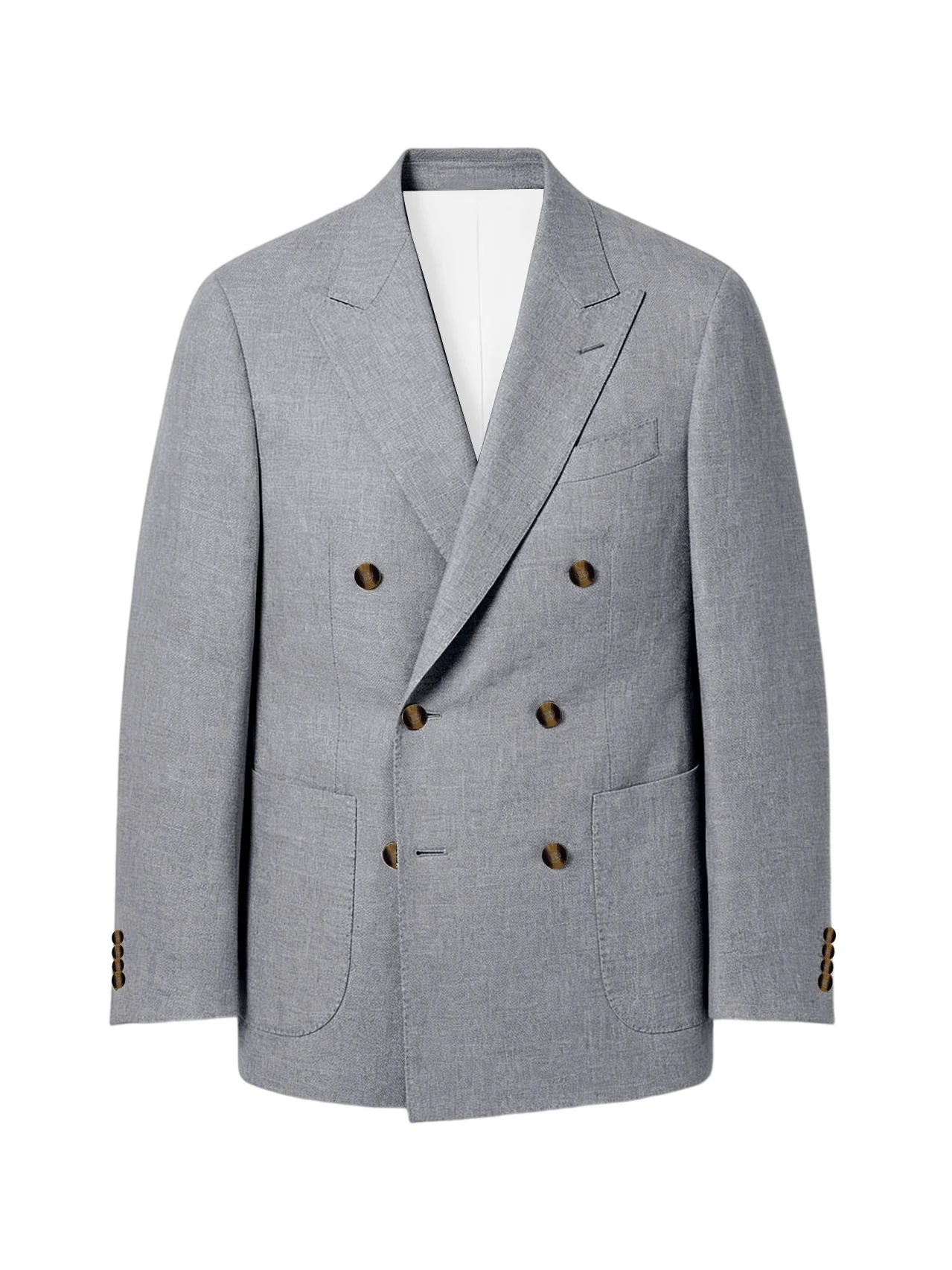 Men's Linen Double Breasted Blazer Peak Lapel Casual Business Suit Jacket With Patch Pockets For Daily Office Wear