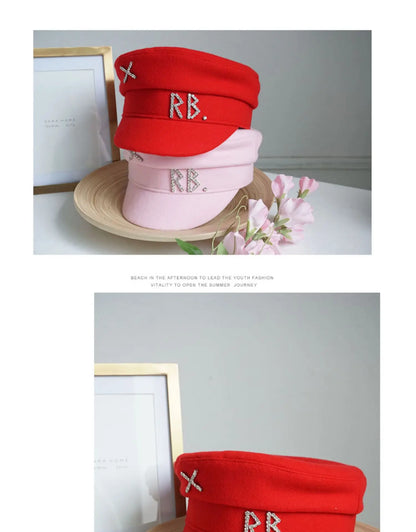 Autumn Winter Newsboy Caps Women Wool Diamond Letter Caps Baker Boy Cap S-XL