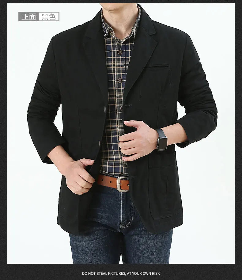 Men Blazer Middle-aged Loose Men Fashion Business British Style Casual Suit Three Button Cotton Casual Clothes Single West Coat